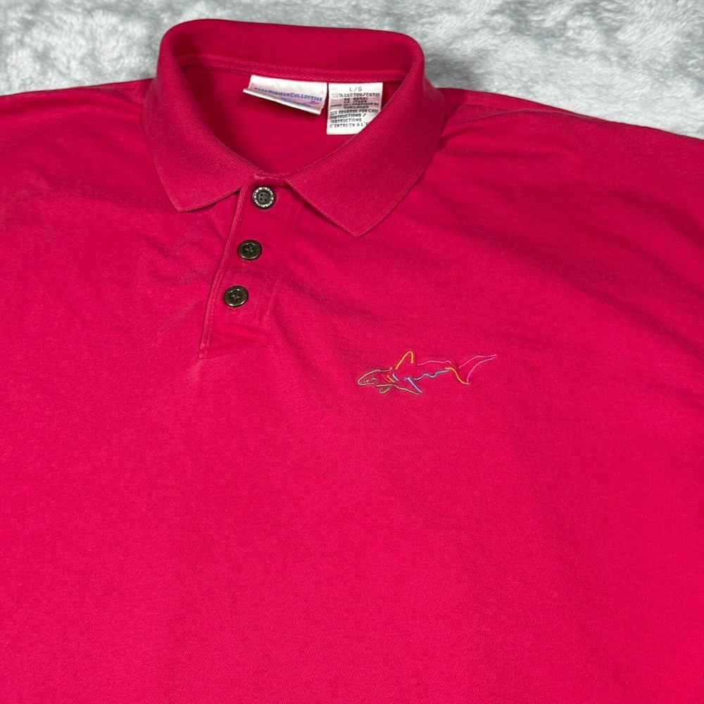 Vintage Greg Norman Reebok Polo Shirt Men L PInk/Red Shark Classic‎ FLAW